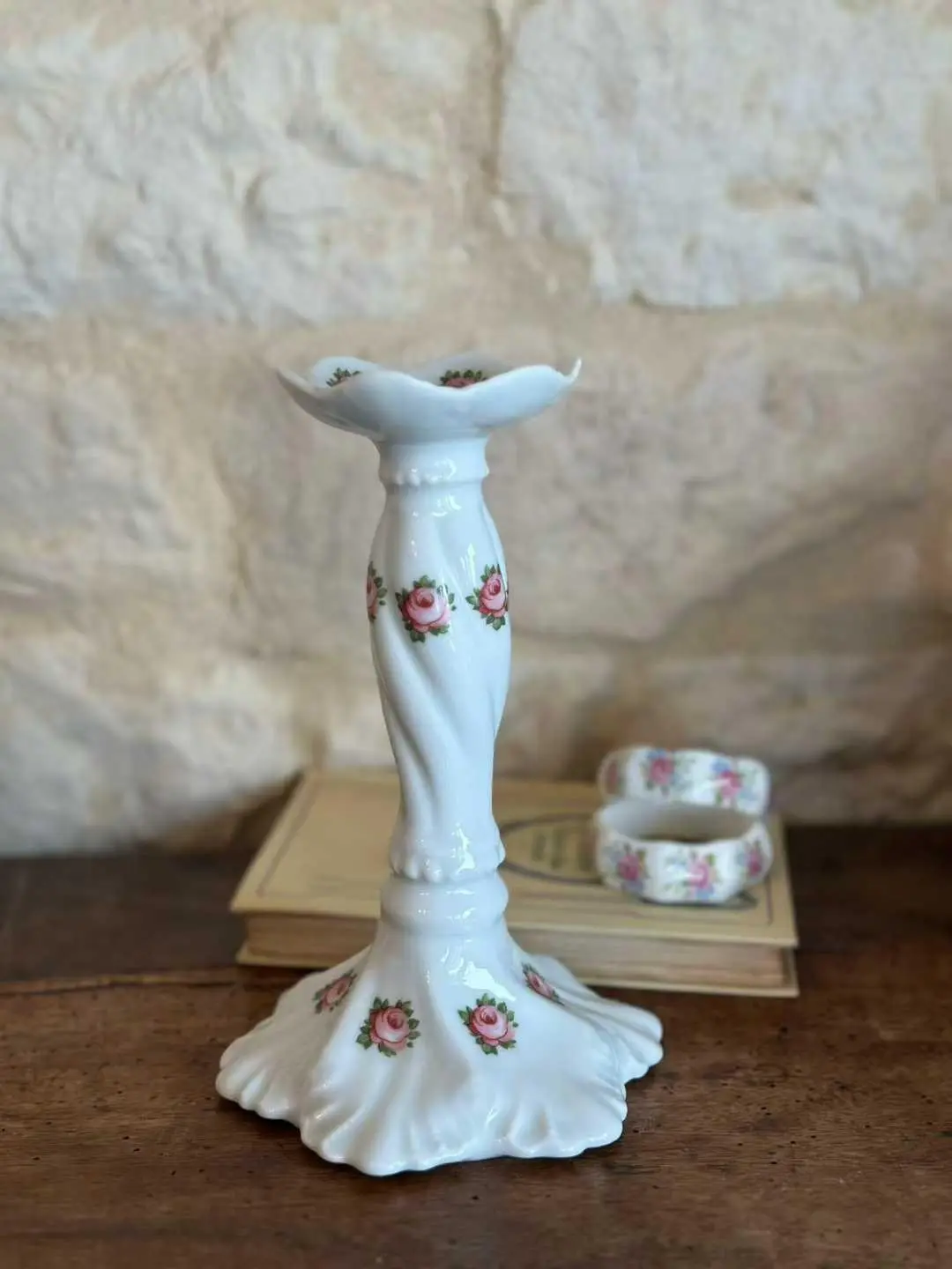 Vintage Limoges Rose Candlestick, France