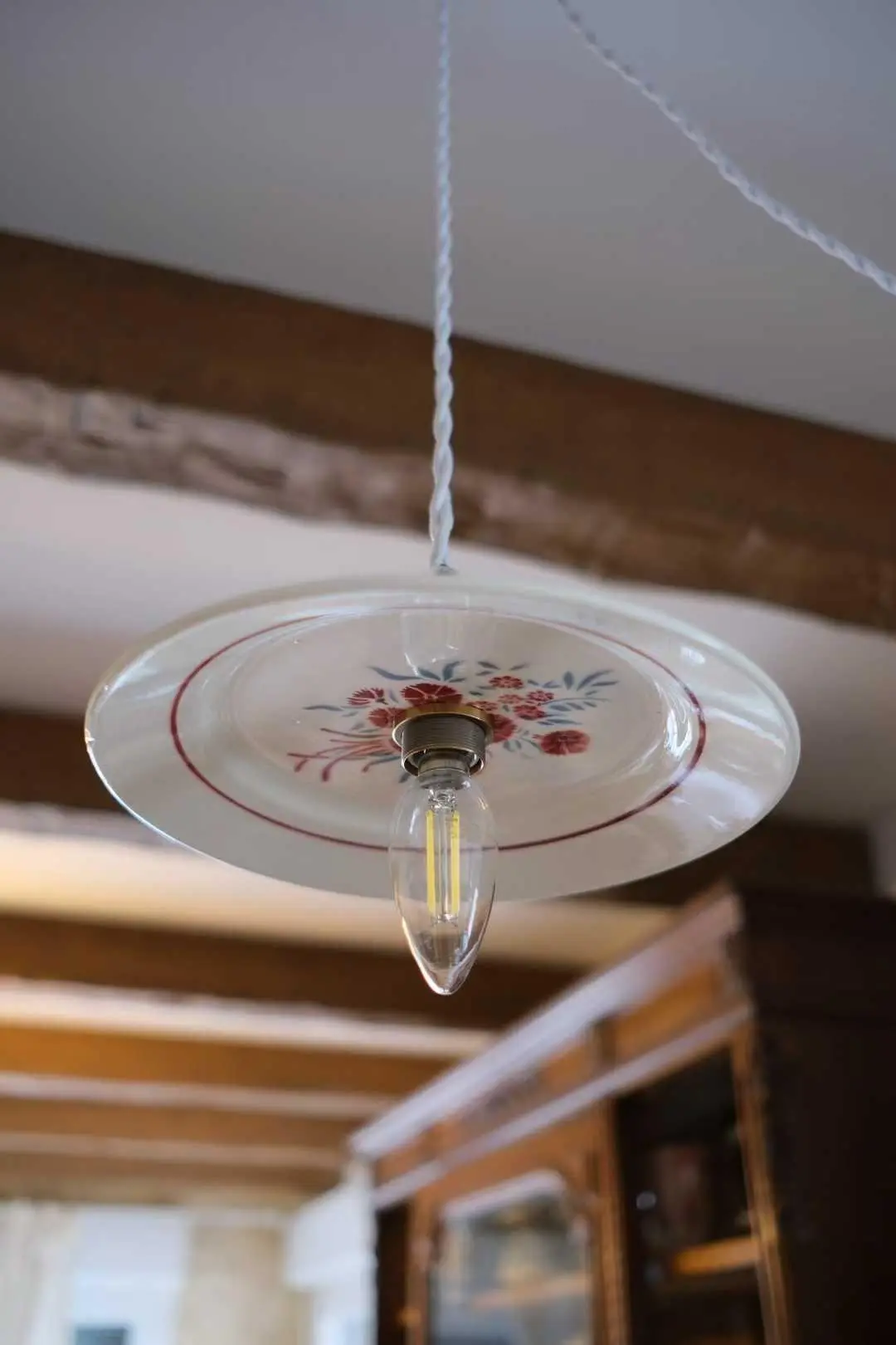 French Country Vintage Plate Converted Chandelier