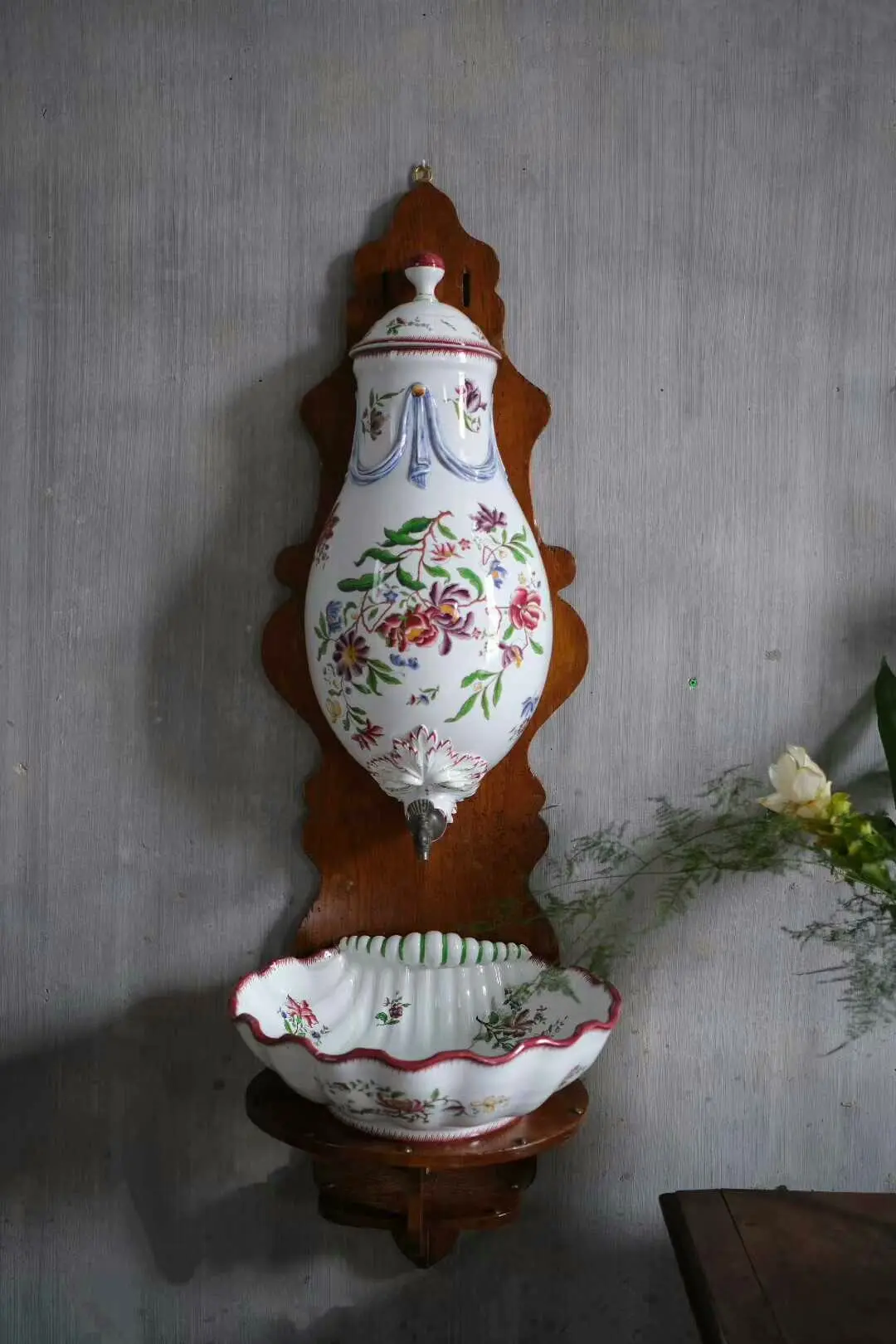 Antique Porcelain Wall Fountain, French Country Style — 120 x 30 cm