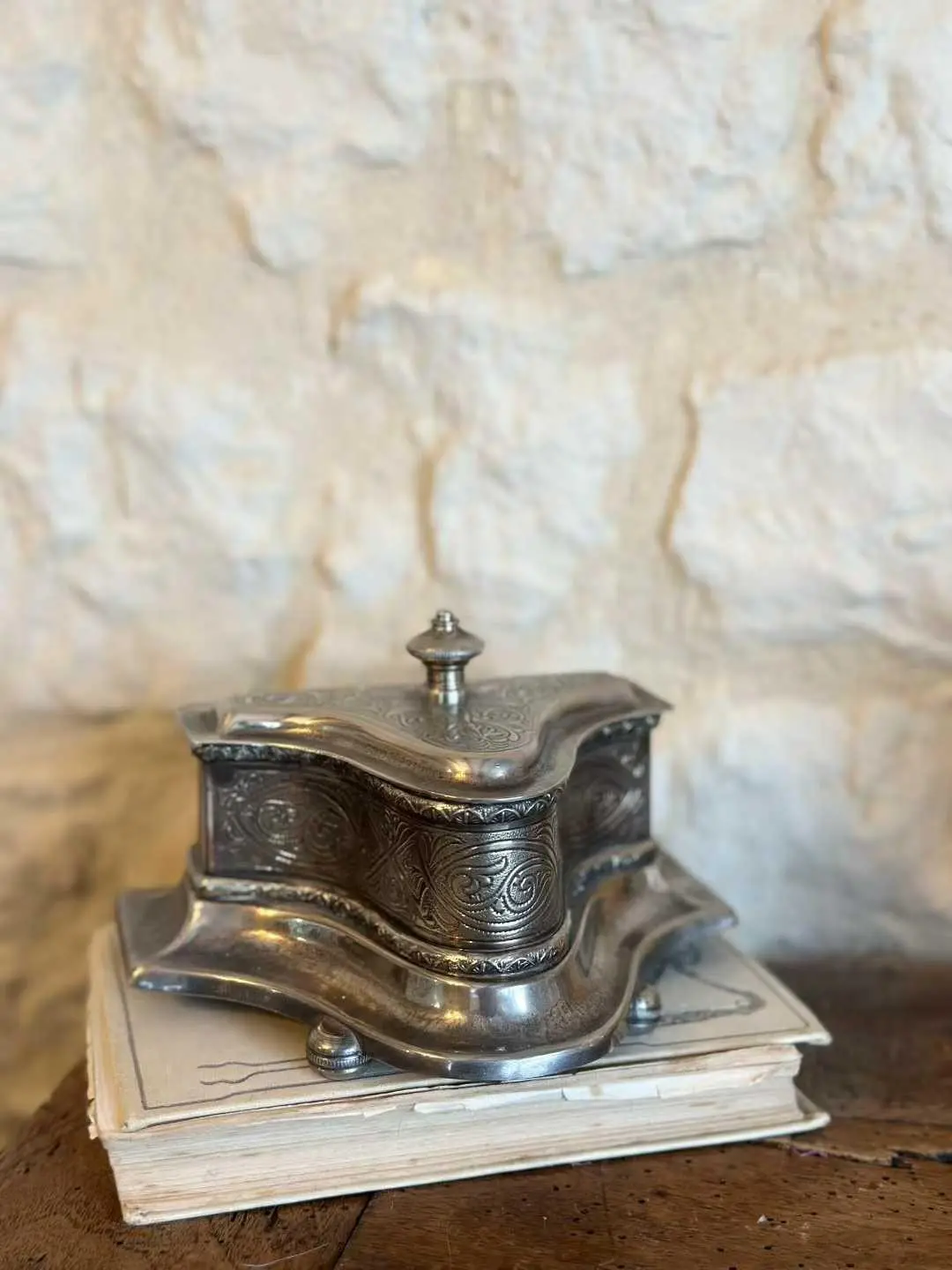 French Art Nouveau Silver-Plated Vintage Jewelry Box