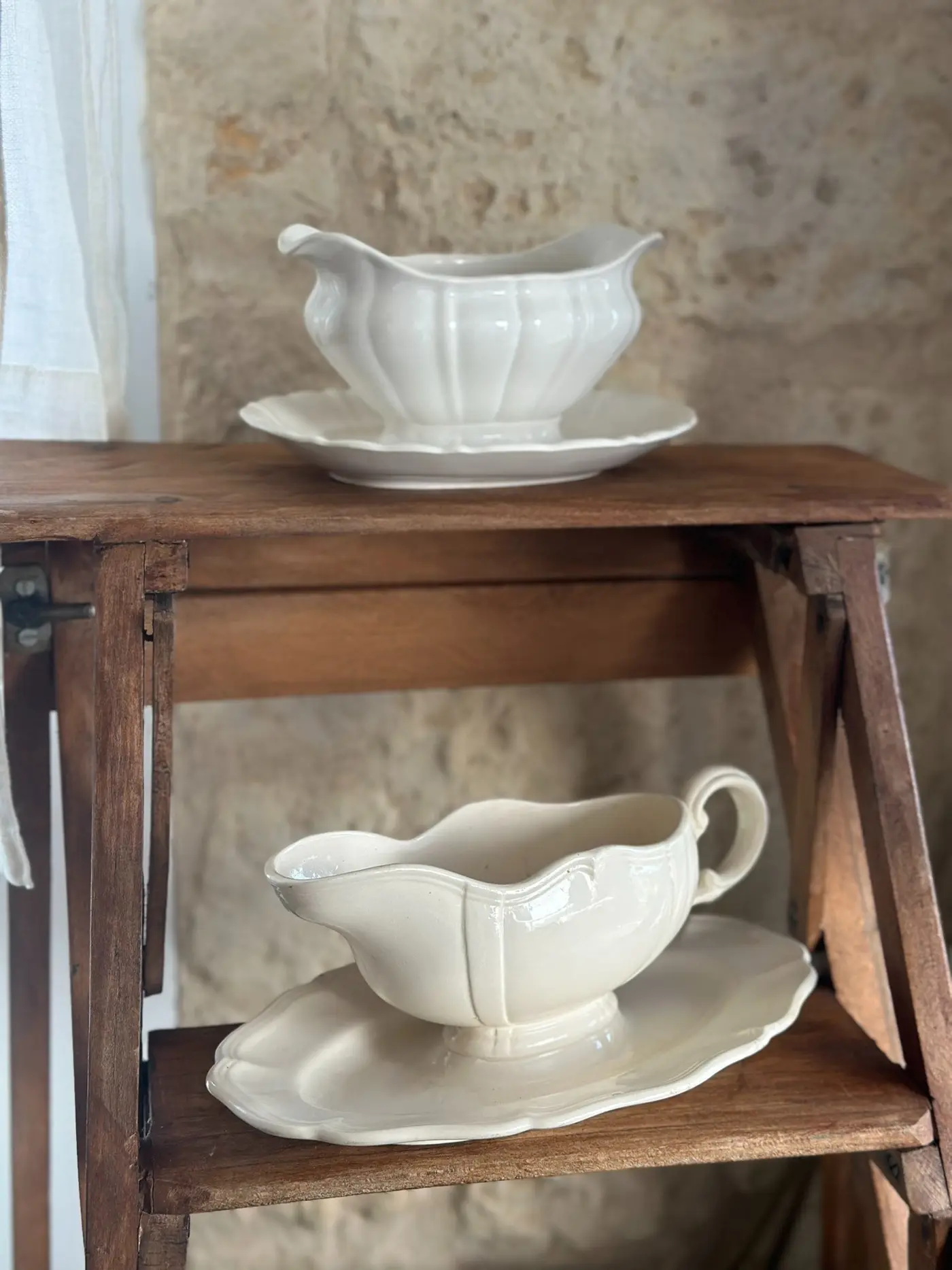 French Vintage White Ceramic Sauce Boat