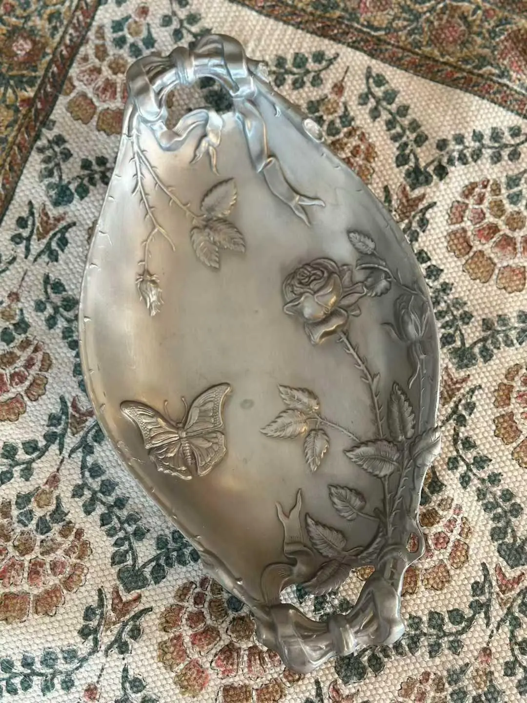 French vintage embossed rose tin tray, 95% tin