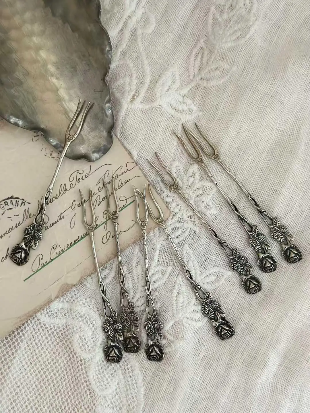 German 800 Silver Vintage Cheese and Fruit Fork, 8.8 cm