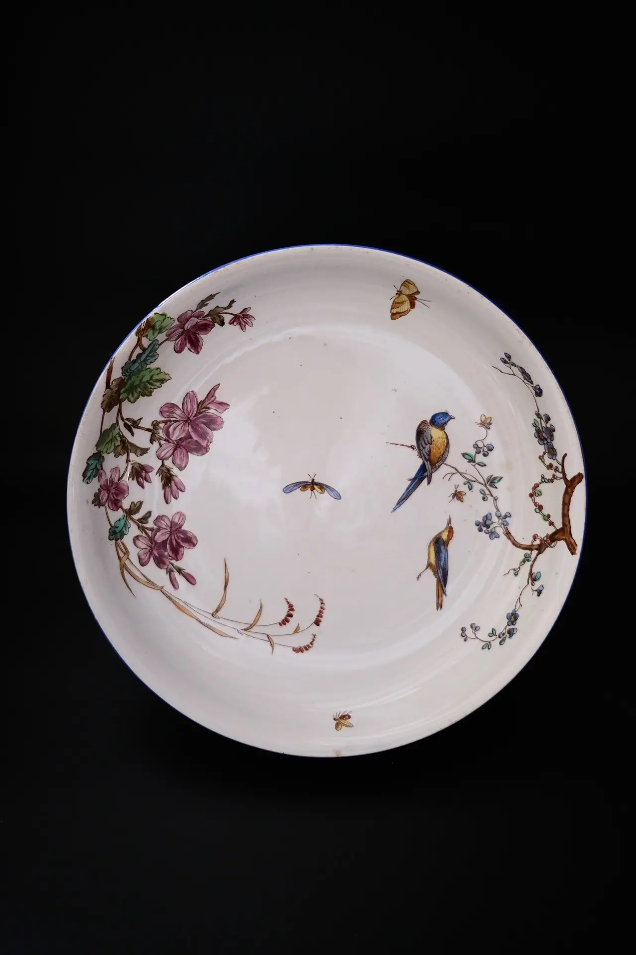 19th-Century Vieillard Bordeaux Low-Footed Dish — Naturalistic Kingfisher, Insects and Water Lilies