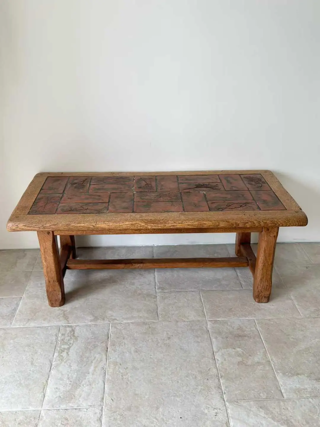 French Vintage Ceramic Tile Inlaid Table, 1950–1970