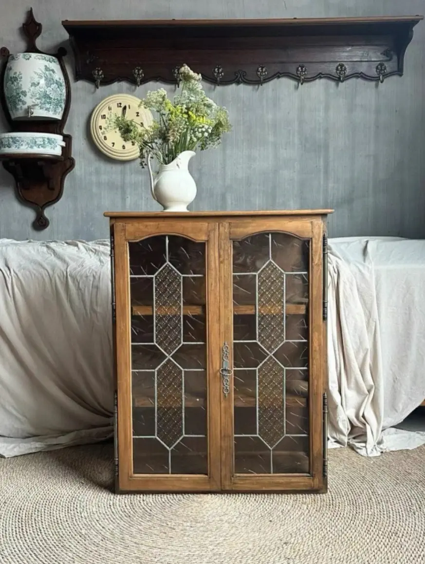 French Vintage Hanging Cupboard, Convertible to Floor Cabinet