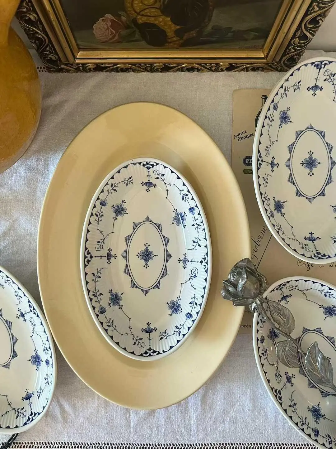 British vintage blue-and-white oval small deep dish
