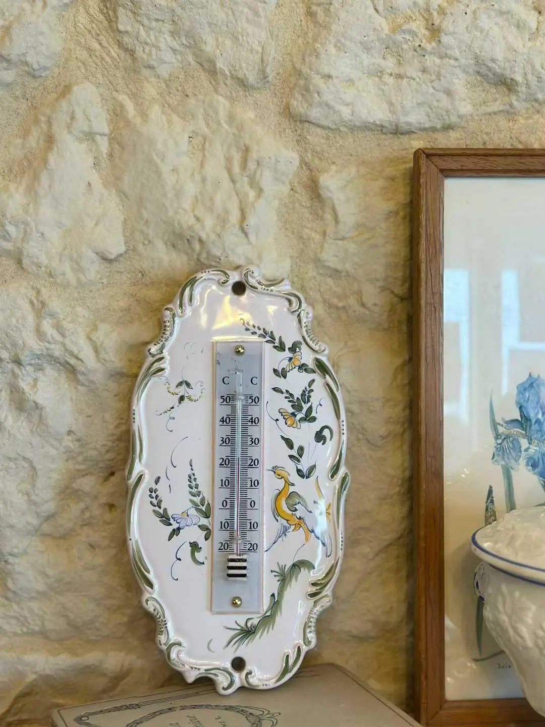 Rare French Moustiers Hand-Painted Ceramic Thermometer