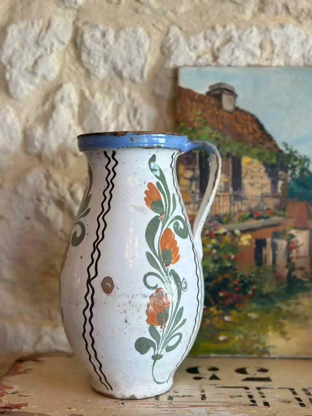 Antique Hungarian Pottery Jug, 1900 — 26.7 cm
