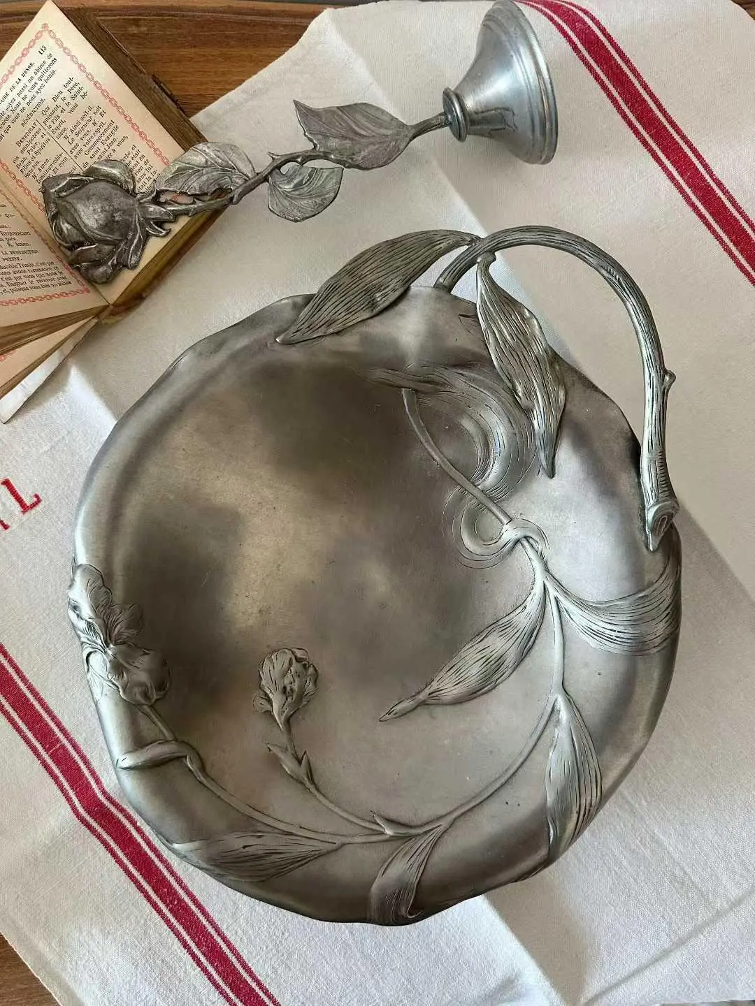 Saint Lambert (Belgium), 1950–1970 Vintage Iris Relief Pewter Plate — One-of-a-Kind