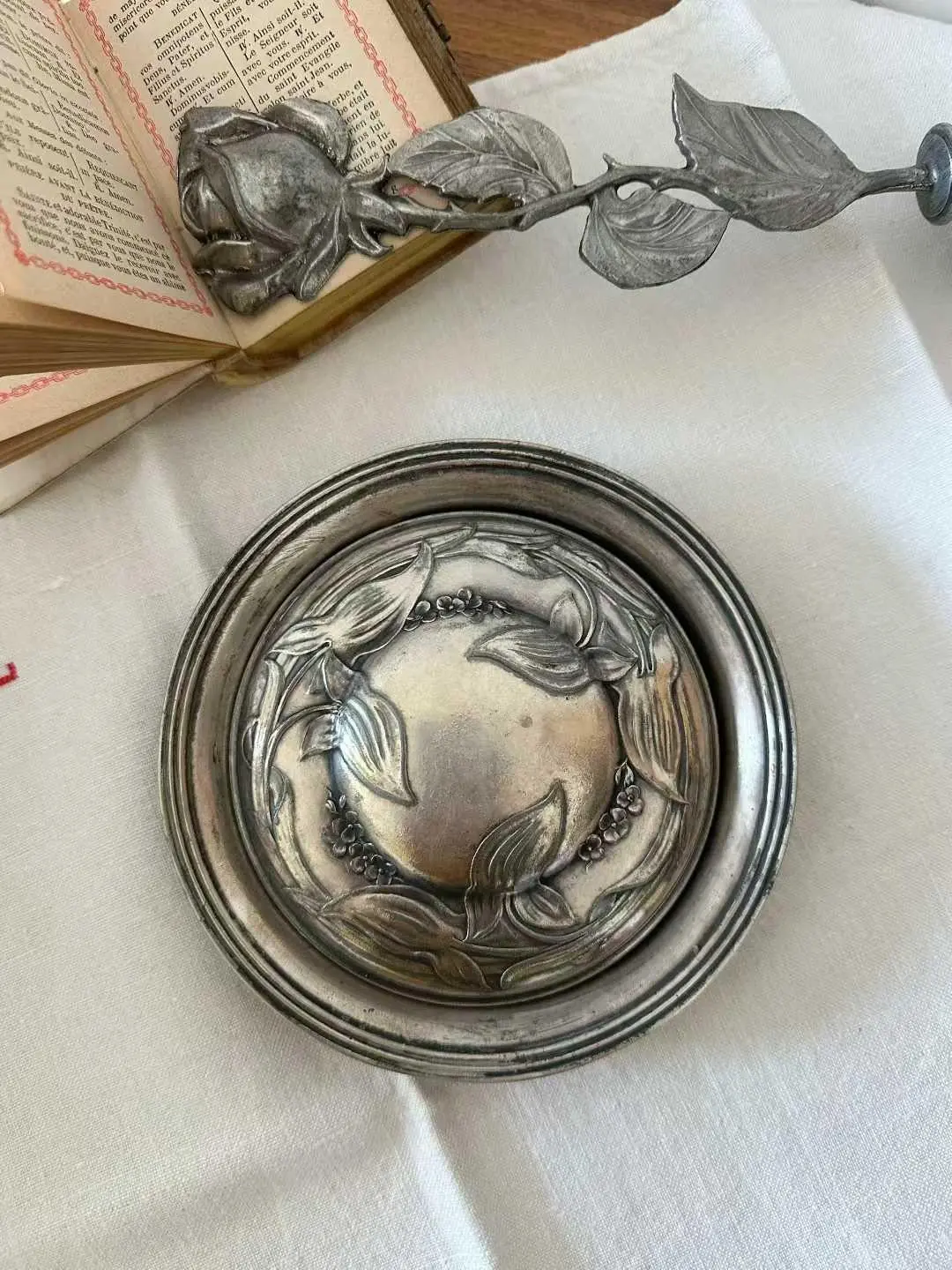 French 1930 Art Nouveau Silver-Plated Holy Water Bowl, 14 cm