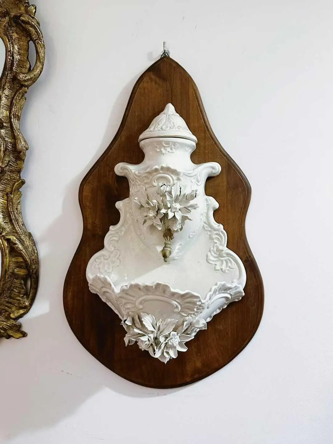 French Small Vintage Wall-Mounted Floral Relief Basin — Unique Piece