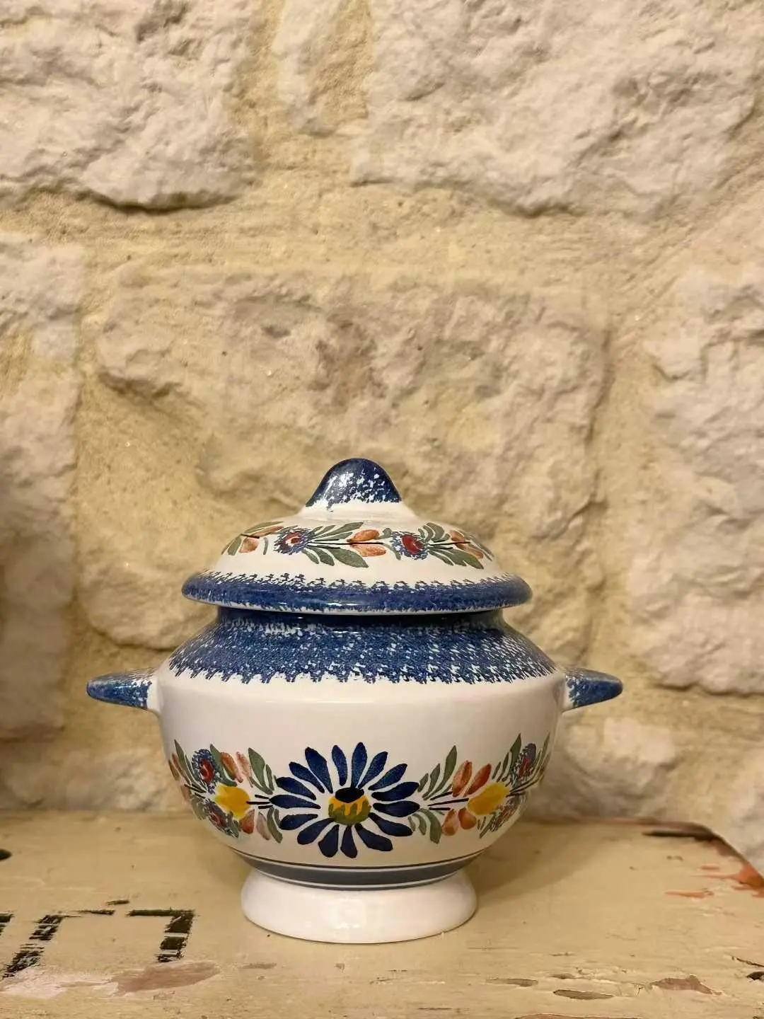 French vintage hand-painted sugar jar